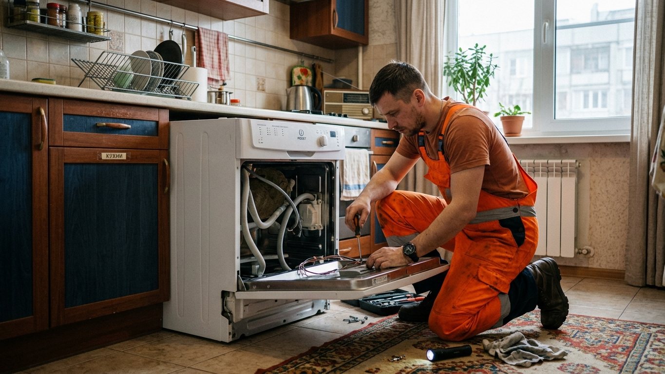 Фото: ремонт посудомоечных машин — мастер за работой