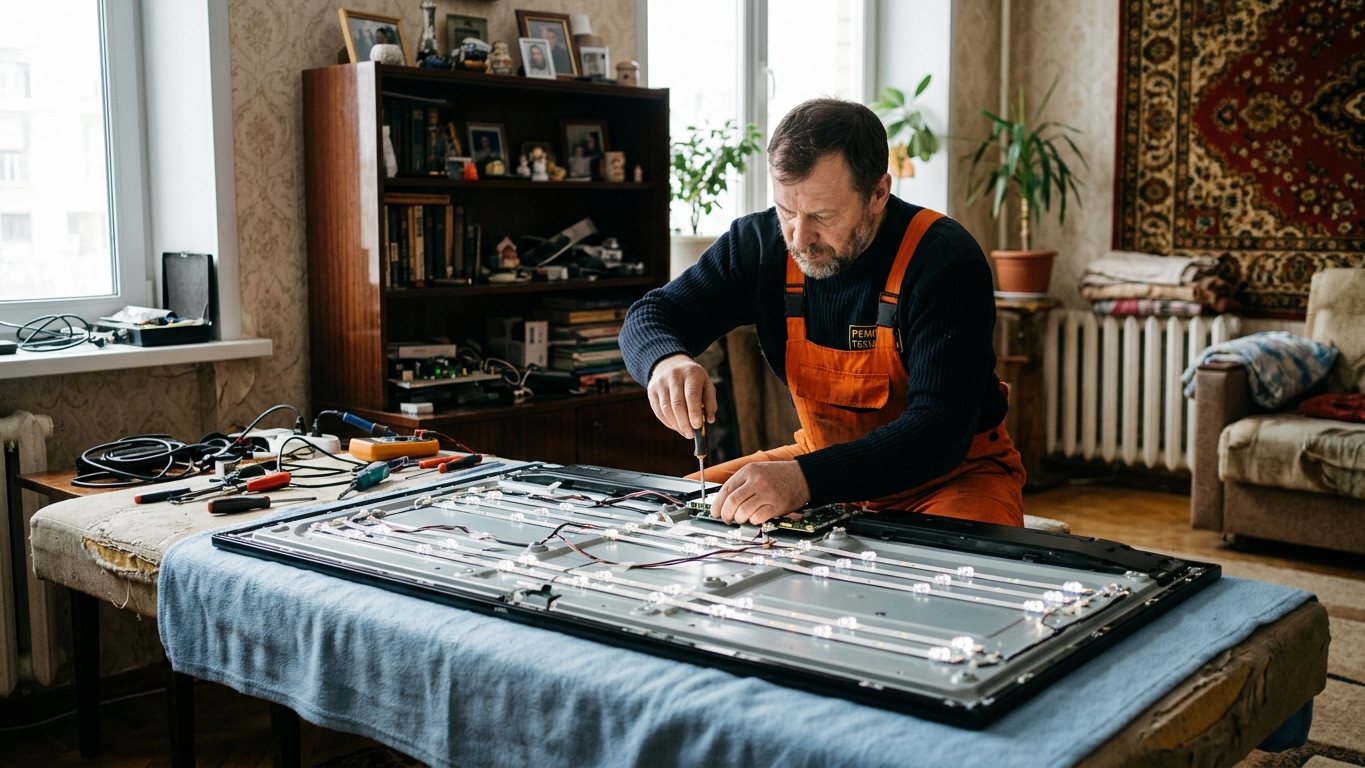 Фото: ремонт телевизоров — мастер за работой