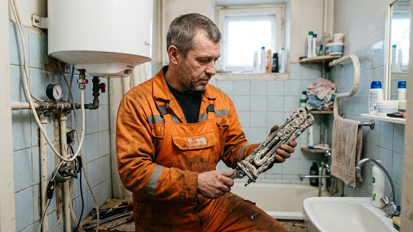 Фото: то водонагревателя — мастер за работой